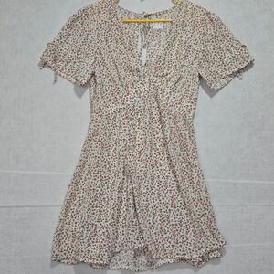 Polly Floral Print V‎ Neck Tie Back Mini Dress Women's Size 4 Short Sleeve